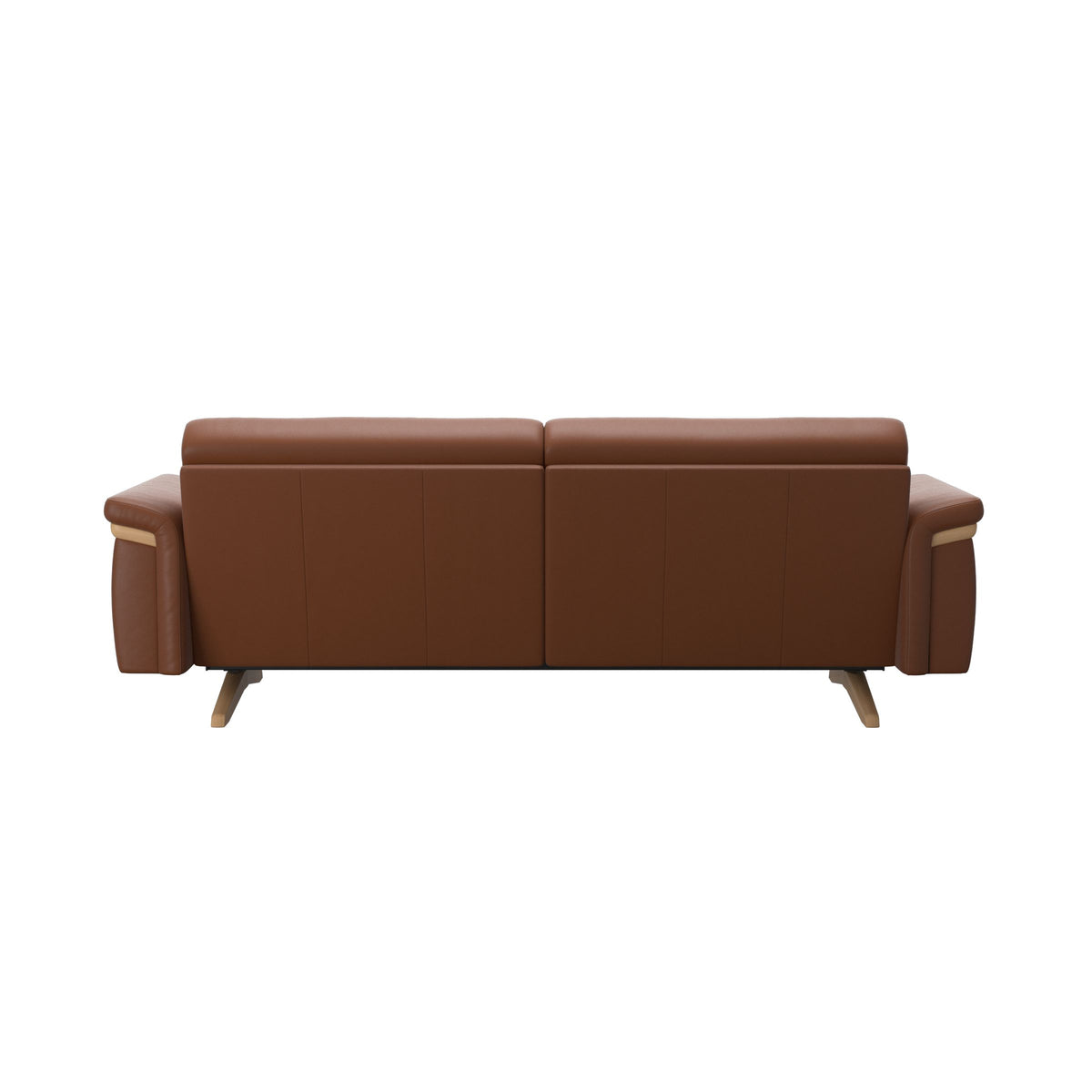 Stressless Stella Wood 2.5-Seater Sofa in Paloma New Cognac, rear three-quarter view, Oak wood