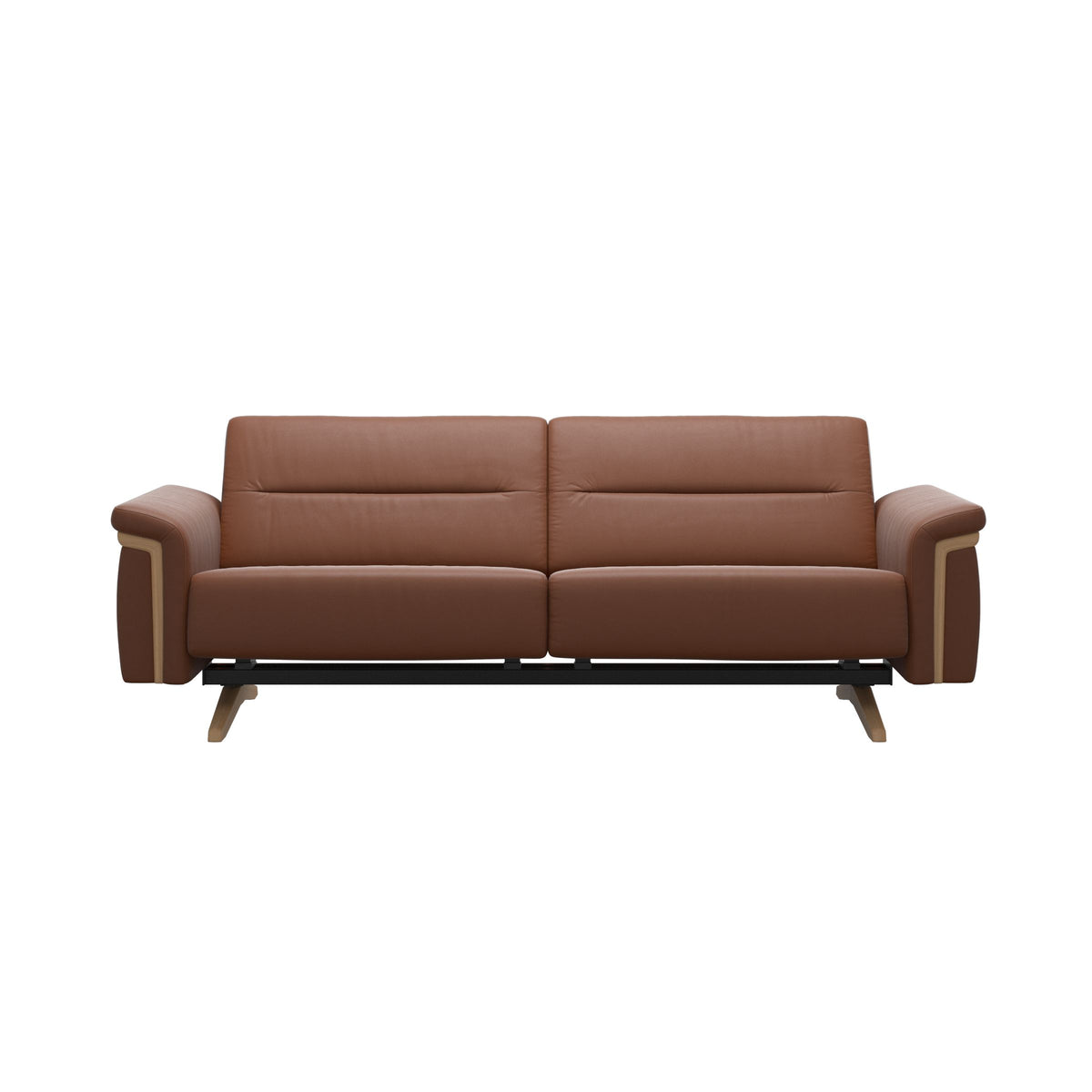 Stressless Stella Wood 2.5-Seater Sofa in Paloma New Cognac, front view, Oak wood