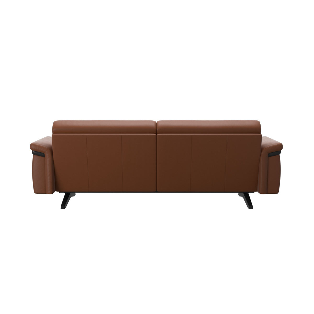 Stressless Stella Wood 2.5-Seater Sofa in Paloma New Cognac, rear three-quarter view, Black wood