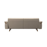 Stressless Stella Wood 2.5-Seater Sofa in Paloma Mushroom, rear three-quarter view, Teak wood