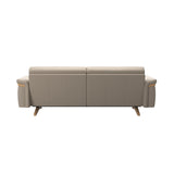 Stressless Stella Wood 2.5-Seater Sofa in Paloma Mushroom, rear three-quarter view, Oak wood