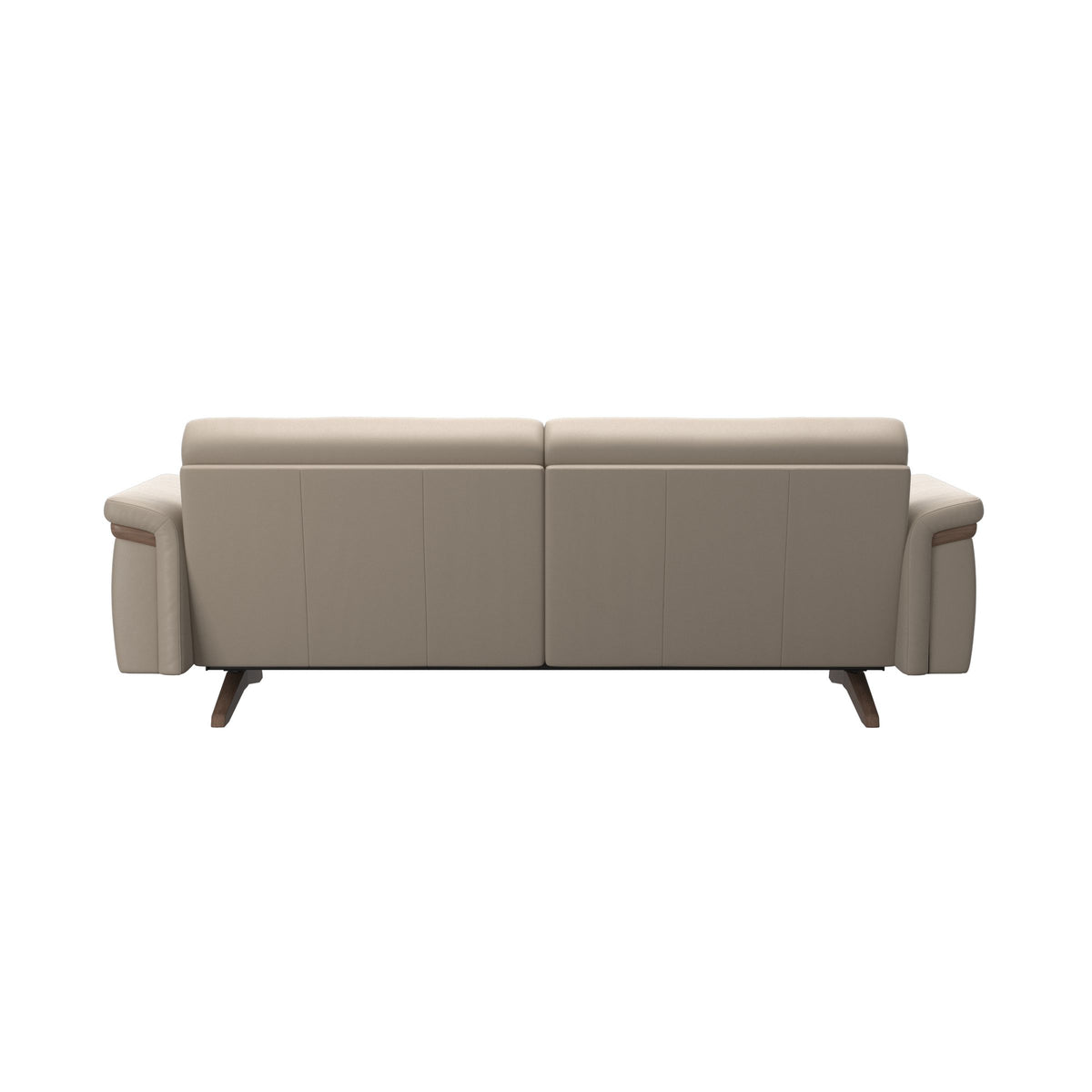 Stressless Stella Wood 2.5-Seater Sofa in Paloma Mushroom, Walnut, rear three-quarter view