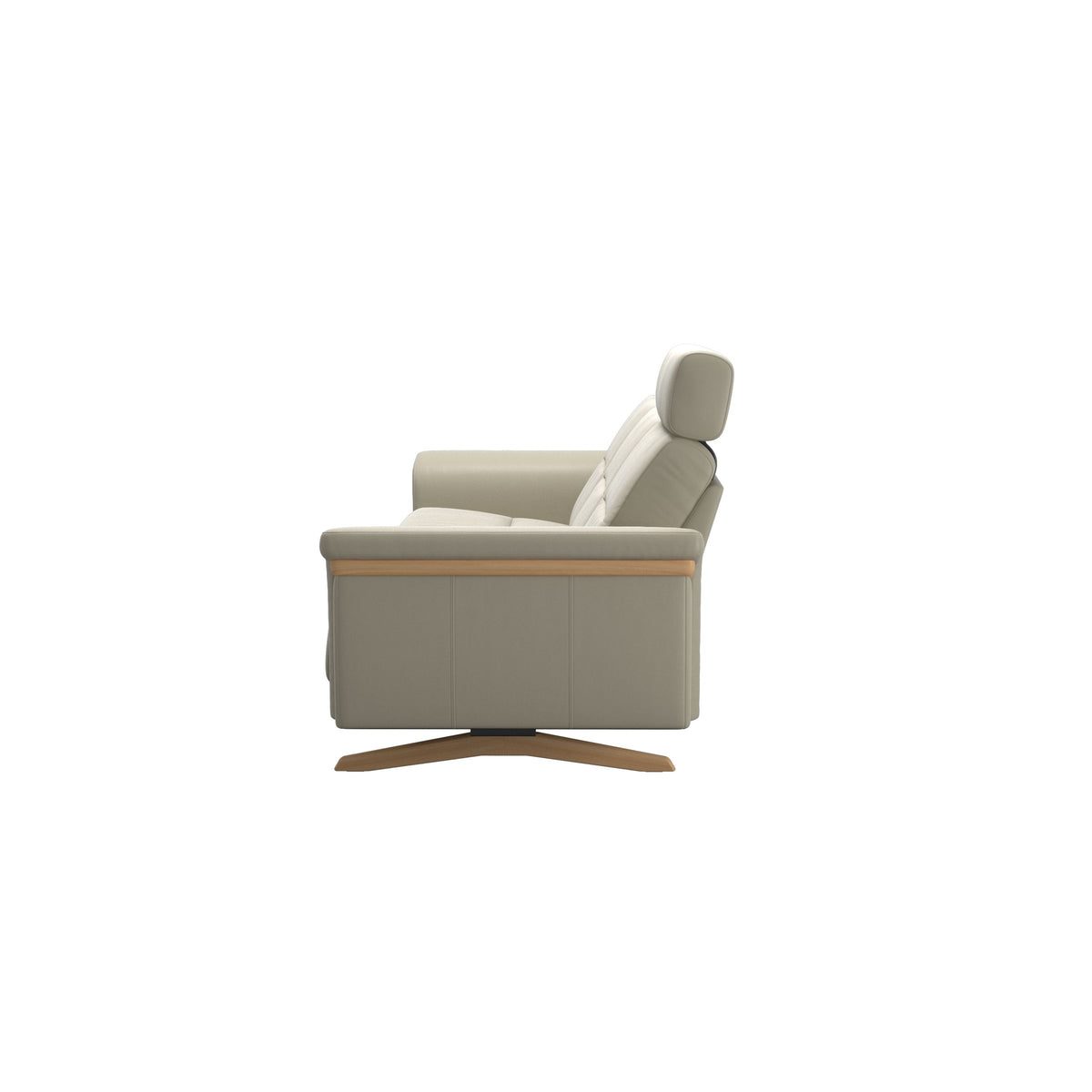 Stressless Stella Wood 3-Seater Sofa with Headrest in Paloma Light Grey, Oak, back view