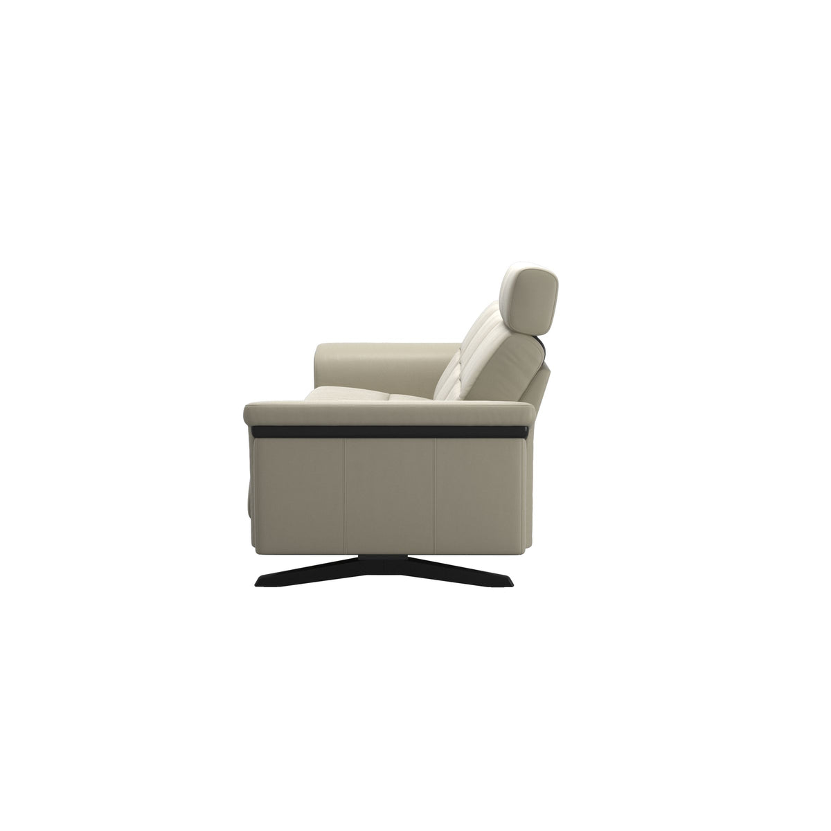 Stressless Stella Wood 3-Seater Sofa with Headrest in Paloma Light Grey, Black, back view