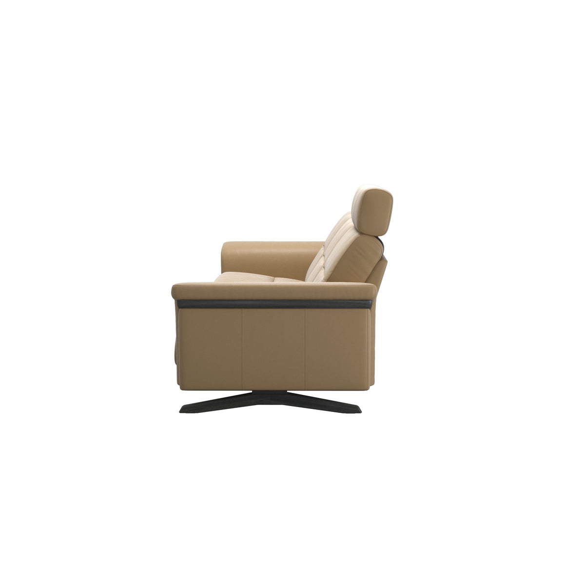 Stressless Stella Wood 3-Seater Sofa with Headrest in Paloma Sand, Grey, back view