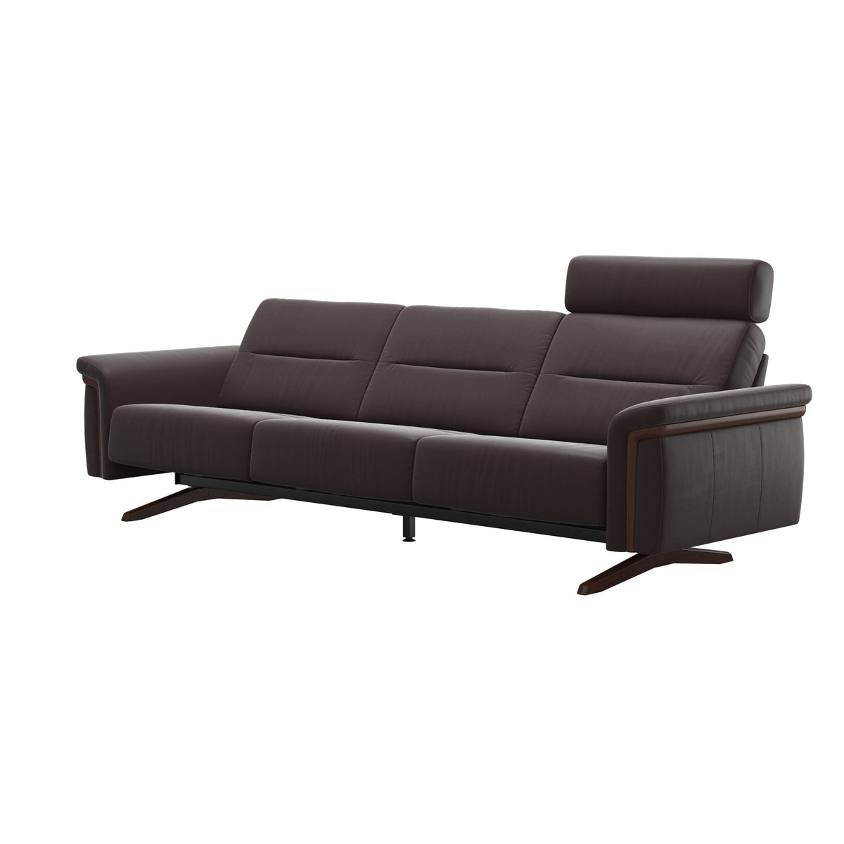 Stressless Stella Wood 3-Seater Sofa with Headrest in Paloma Chocolate, Brown, side view