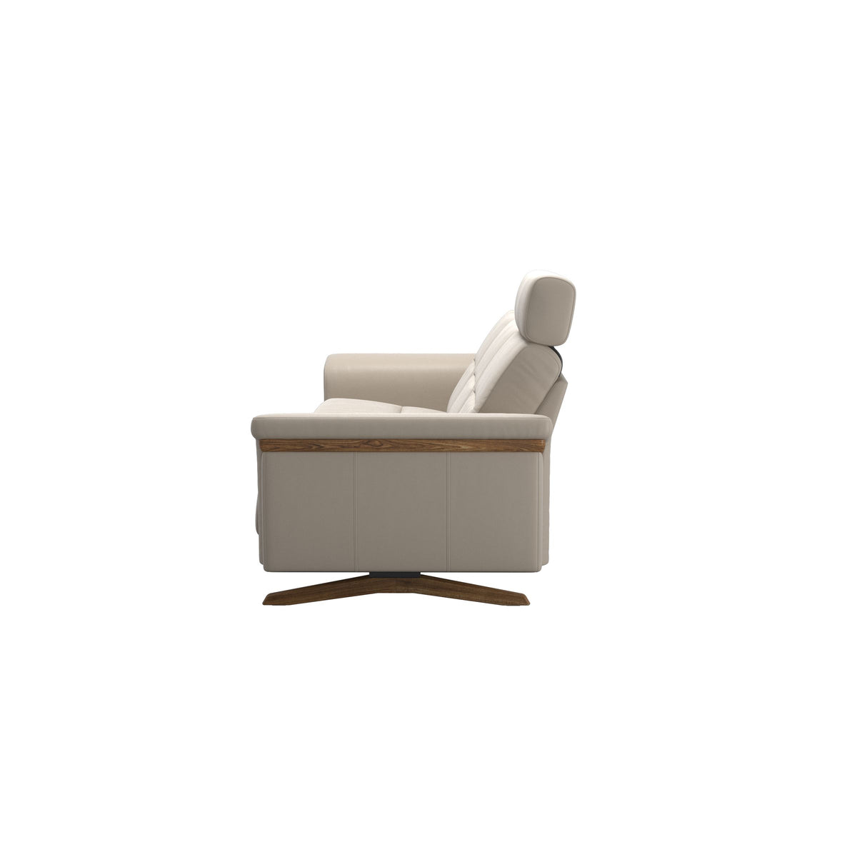 Stressless Stella Wood 3-Seater Sofa with Headrest in Paloma Fog, Teak, back view