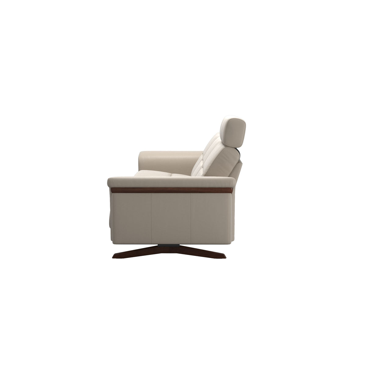 Stressless Stella Wood 3-Seater Sofa with Headrest in Paloma Fog, Brown, back view