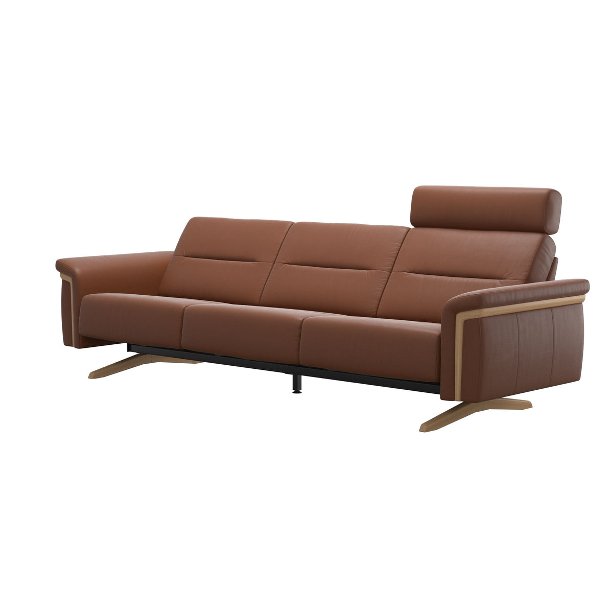 Stressless Stella Wood 3-Seater Sofa with Headrest in Paloma New Cognac, Oak, side view