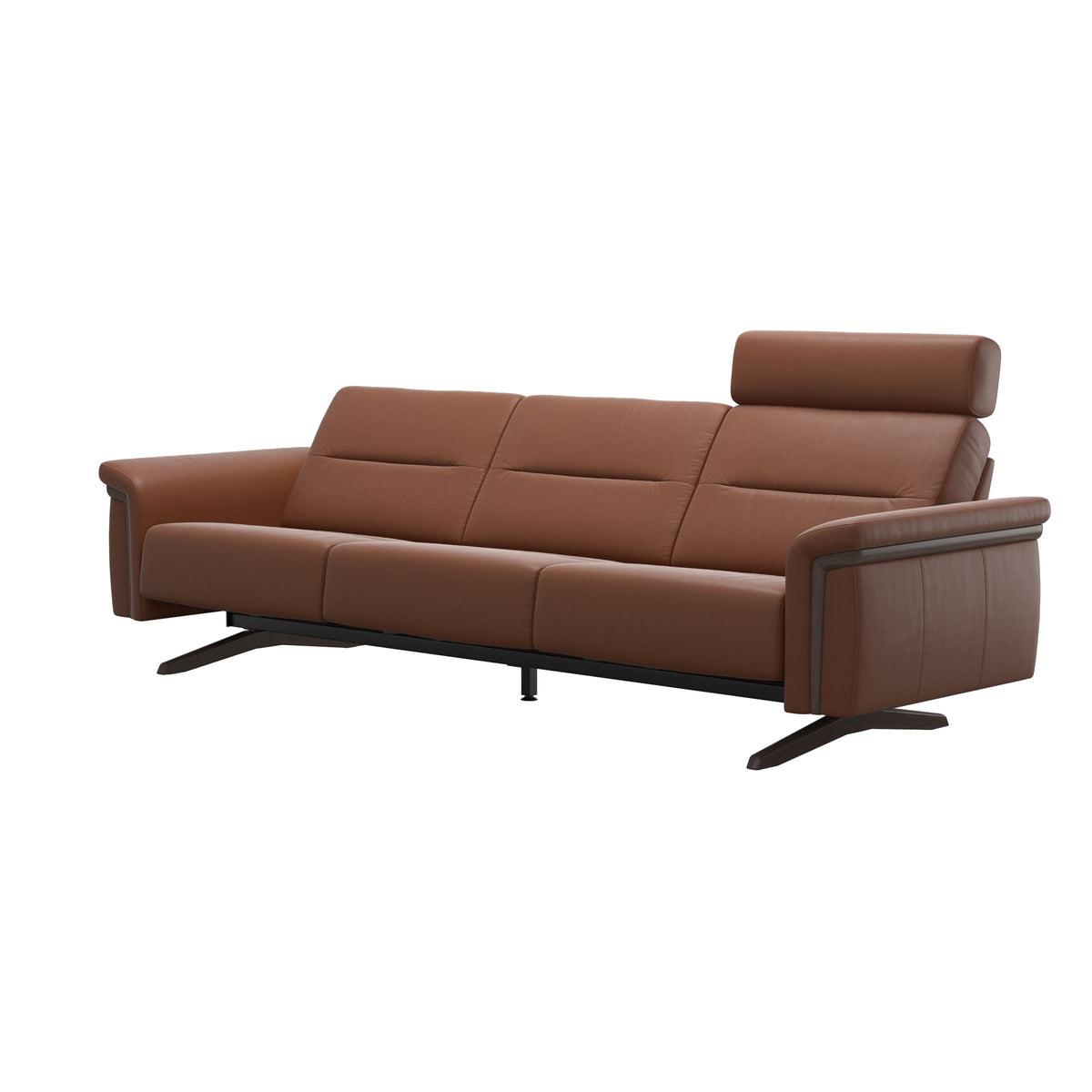 Stressless Stella Wood 3-Seater Sofa with Headrest in Paloma New Cognac, Wenge, side view