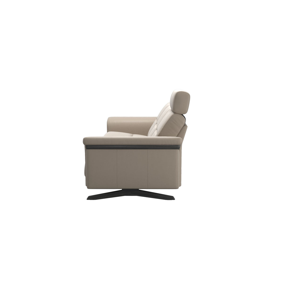 Stressless Stella Wood 3-Seater Sofa with Headrest in Paloma Mushroom, Grey, back view