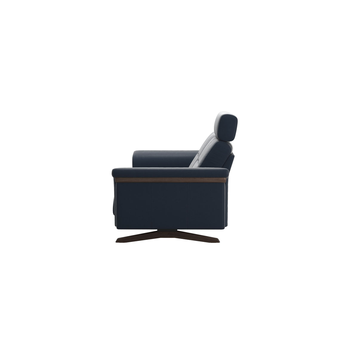 Stressless Stella Wood 2-Seater Sofa with Headrest in Paloma Oxford Blue, Wenge, back view