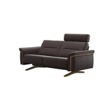 Stressless Stella Wood 2-Seater Sofa with Headrest in Paloma Chocolate, side view, Teak wood