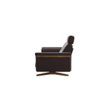 Stressless Stella Wood 2-Seater Sofa with Headrest in Paloma Chocolate, back view, Teak wood