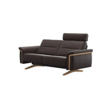 Stressless Stella Wood 2-Seater Sofa with Headrest in Paloma Chocolate, side view, Oak wood