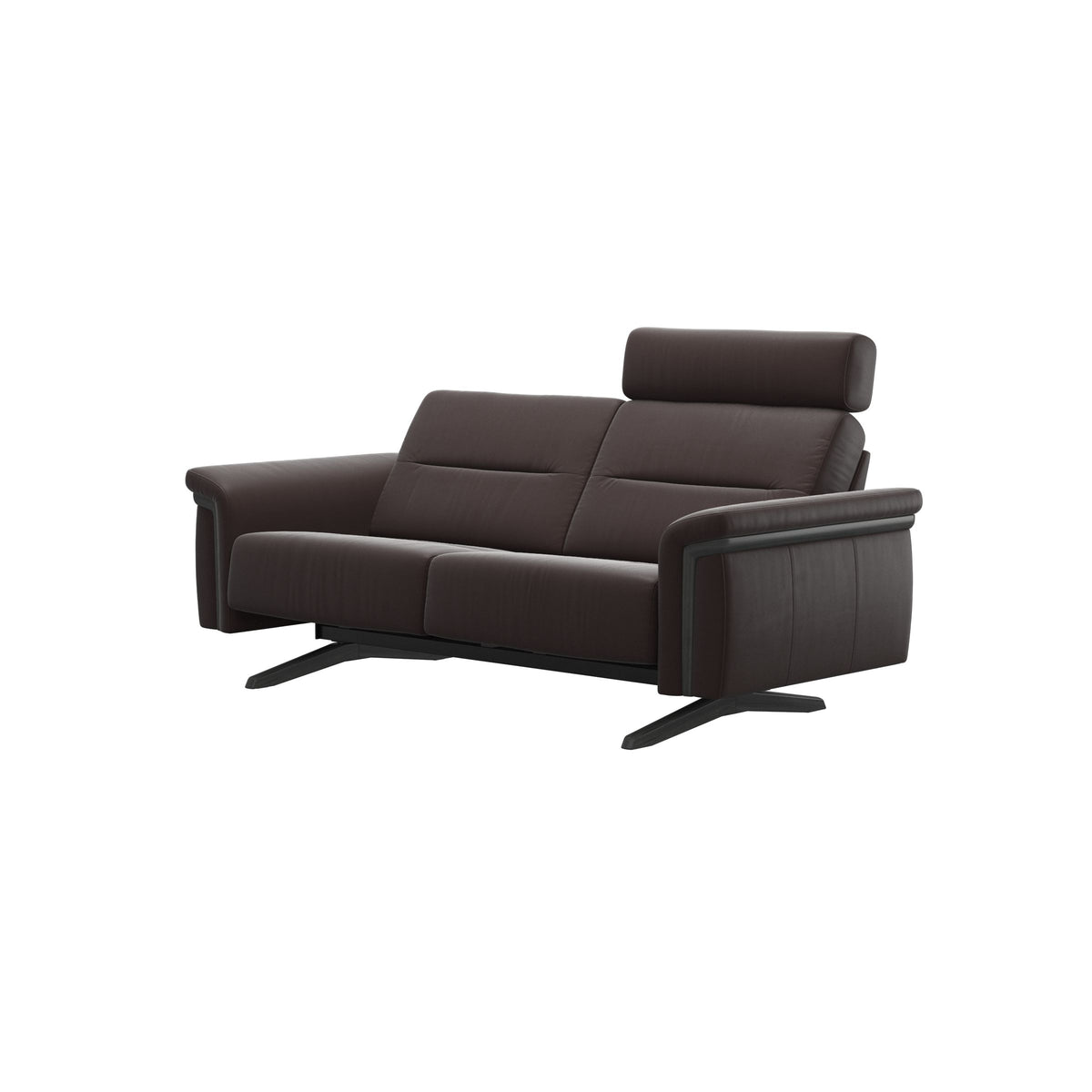 Stressless Stella Wood 2-Seater Sofa with Headrest in Paloma Chocolate, Grey, side view