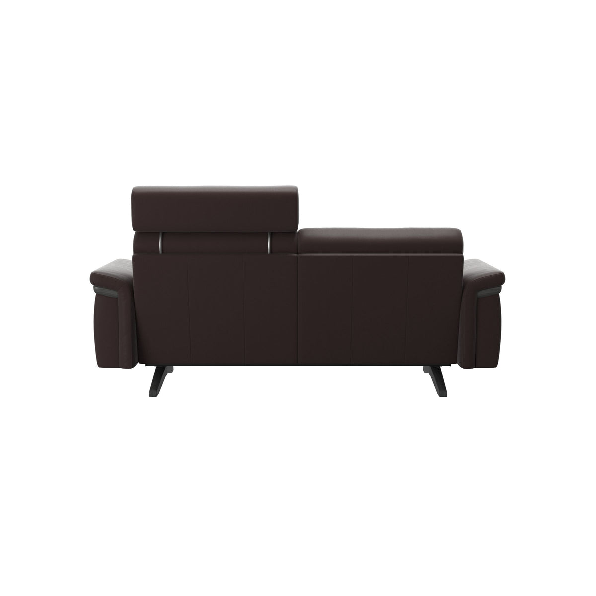 Stressless Stella Wood 2-Seater Sofa with Headrest in Paloma Chocolate, Grey, rear three-quarter view