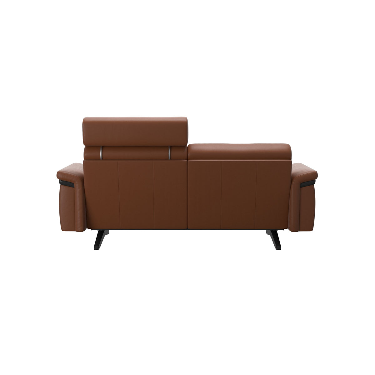 Stressless Stella Wood 2-Seater Sofa with Headrest in Paloma New Cognac, rear three-quarter view, Black wood