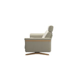 Stressless Stella Wood 2.5-Seater Sofa with Headrest in Paloma Light Grey, back view, Oak wood