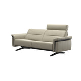Stressless Stella Wood 2.5-Seater Sofa with Headrest in Paloma Light Grey, side view, Black wood