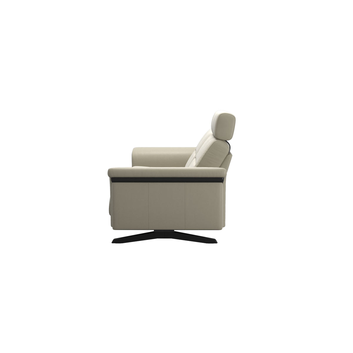 Stressless Stella Wood 2.5-Seater Sofa with Headrest in Paloma Light Grey, back view, Black wood