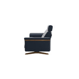 Stressless Stella Wood 2.5-Seater Sofa with Headrest in Paloma Oxford Blue, back view, Teak wood