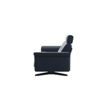 Stressless Stella Wood 2.5-Seater Sofa with Headrest in Paloma Oxford Blue, back view, Black wood