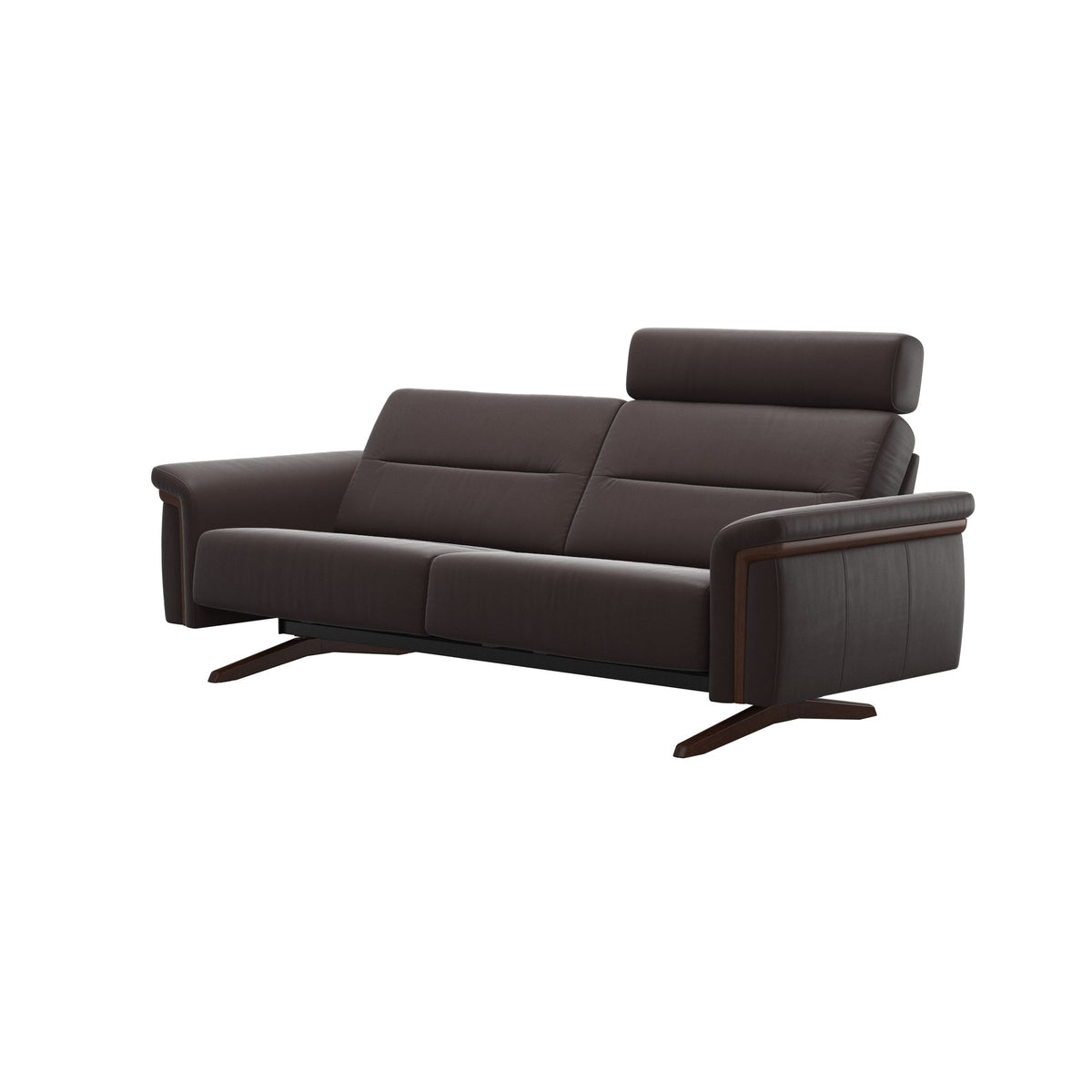 Stressless Stella Wood 2.5-Seater Sofa with Headrest in Paloma Chocolate, Brown, side view