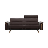 Stressless Stella Wood 2.5-Seater Sofa with Headrest in Paloma Chocolate, front view, Oak wood