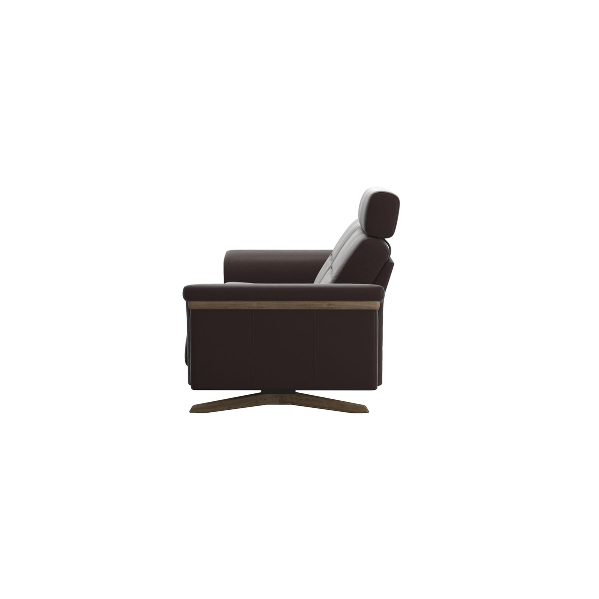 Stressless Stella Wood 2.5-Seater Sofa with Headrest in Paloma Chocolate, Smoked Oak, back view