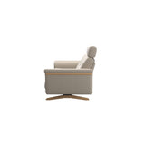 Stressless Stella Wood 2.5-Seater Sofa with Headrest in Paloma Fog, back view, Oak wood