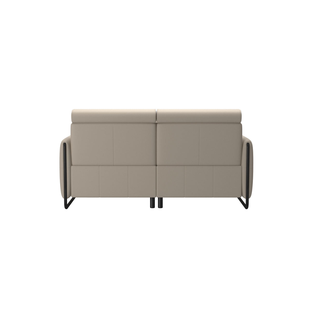 Stressless Emily Steel 2-Seater Sofa with 2 Power Seats in Paloma Fog with Matte Black arm trim, rear three-quarter view