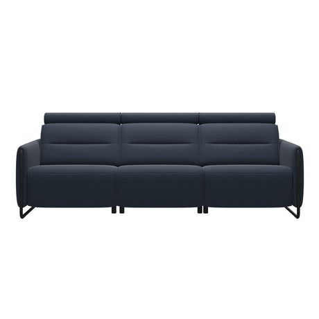 Stressless Emily Steel 3-Seater Sofa with 2 Power Seats in Paloma Oxford Blue with Matte Black arm trim, front view