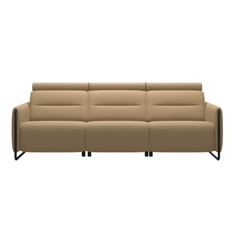 Stressless Emily Steel 3-Seater Sofa with 2 Power Seats in Paloma Sand with Matte Black arm trim, front view