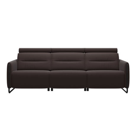 Stressless Emily Steel 3-Seater Sofa with 2 Power Seats in Paloma Chocolate with Matte Black arm trim, front view