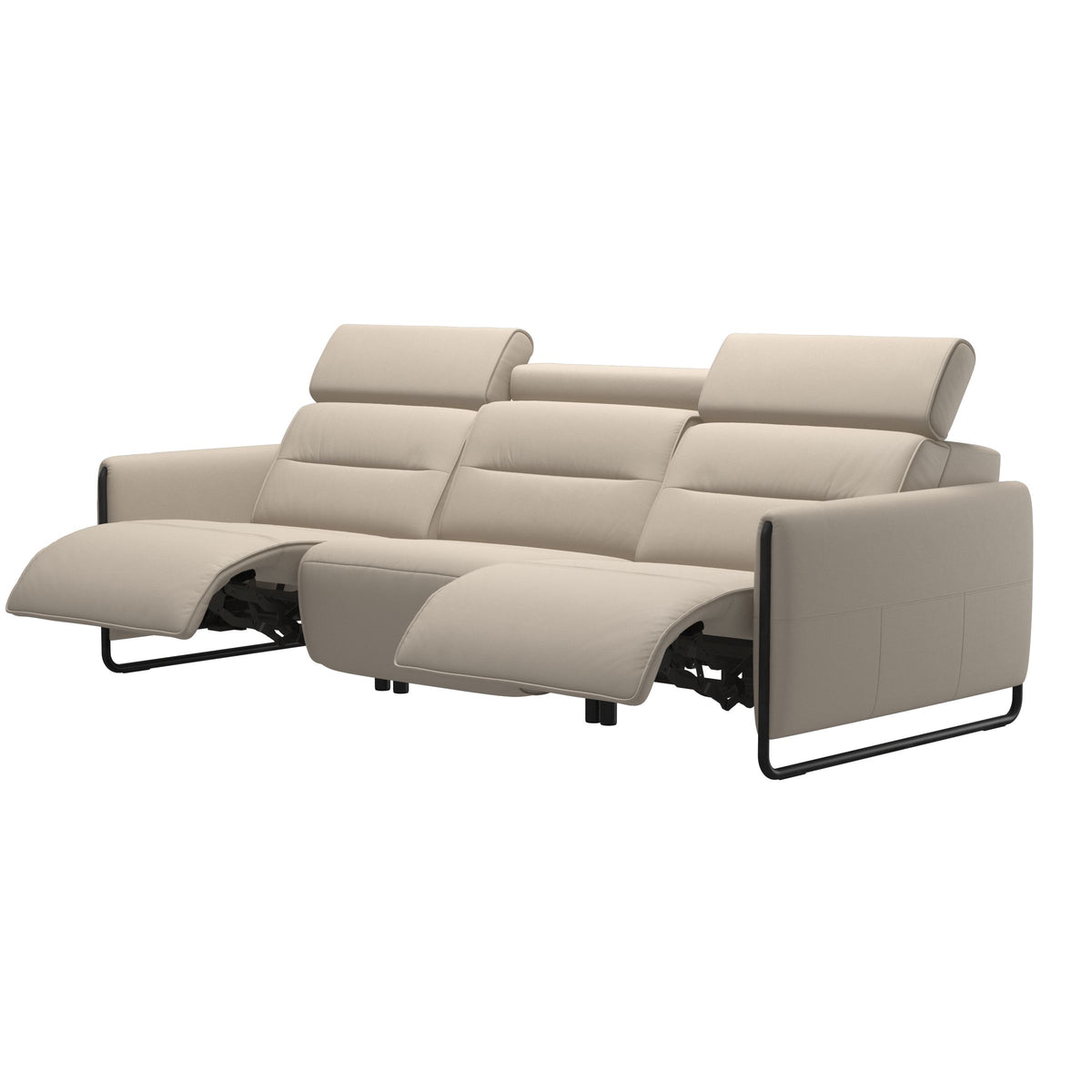 Stressless Emily Steel 3-Seater Sofa with 2 Power Seats in Paloma Fog with Matte Black arm trim, side view