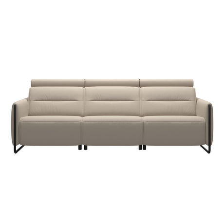 Stressless Emily Steel 3-Seater Sofa with 2 Power Seats in Paloma Fog with Matte Black arm trim, front view