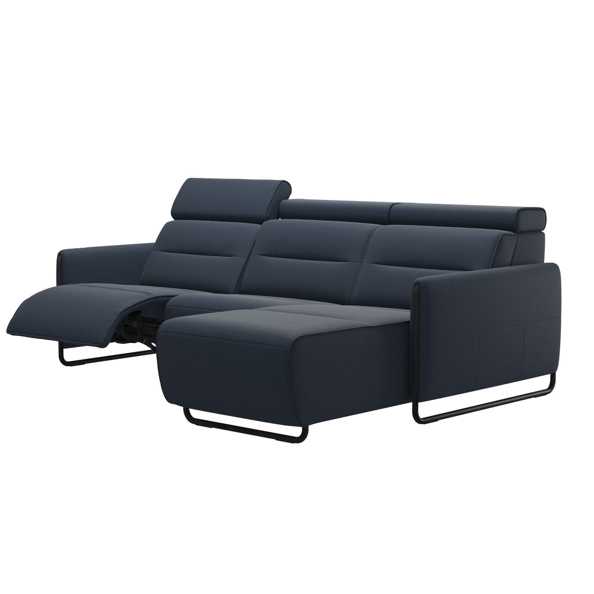 Emily Steel - 2-Seater Sofa with Long Seat - Paloma Oxford Blue - Matte Black