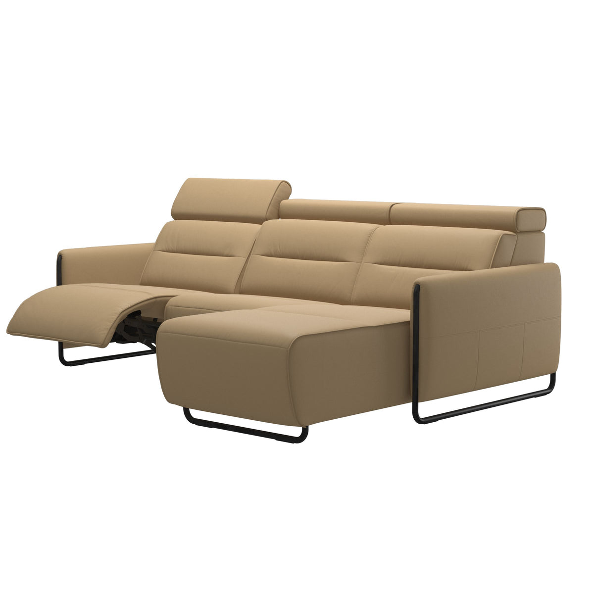 Emily Steel - 2-Seater Sofa with Long Seat - Paloma Sand - Matte Black