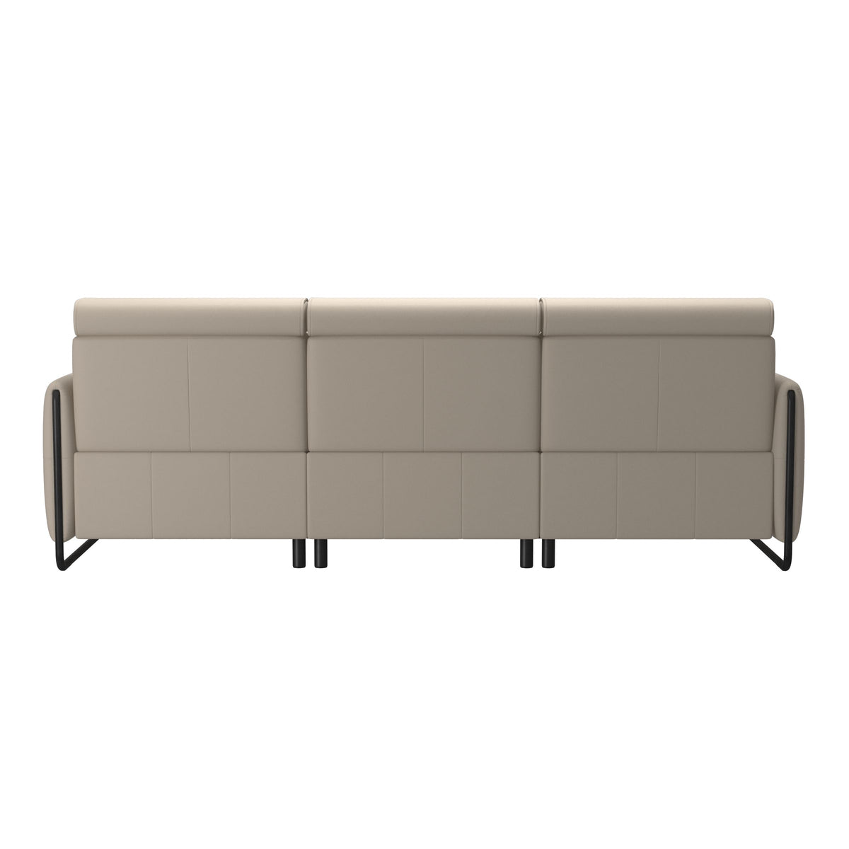 Stressless Emily Steel 2-Seater Sofa with 1 Power and 1 Long Seat in Paloma Fog with Matte Black arm trim, rear three-quarter view