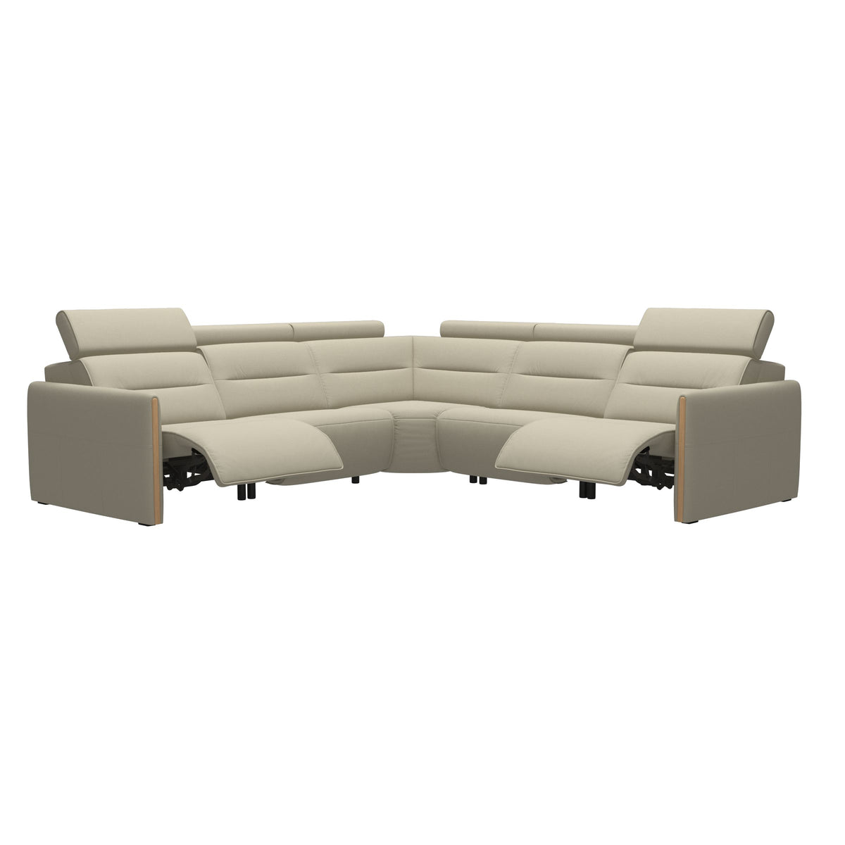 Stressless Emily Wood C22 Corner Sofa with 2 Power Seats in Paloma Light Grey, Oak, side view