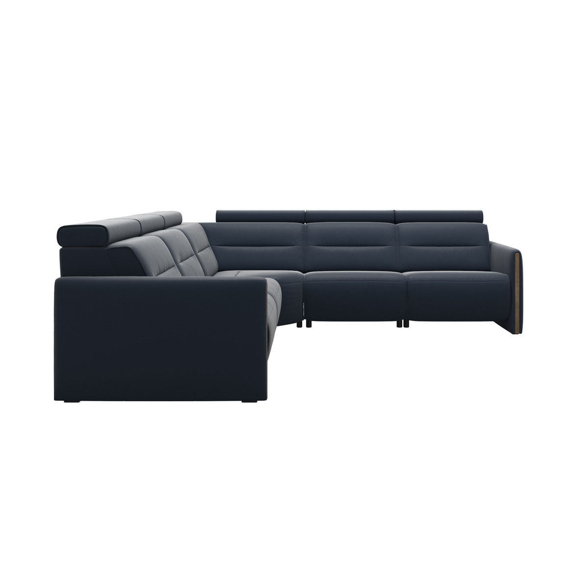 Stressless Emily Wood C22 Corner Sofa with 2 Power Seats in Paloma Oxford Blue, Smoked Oak, front view