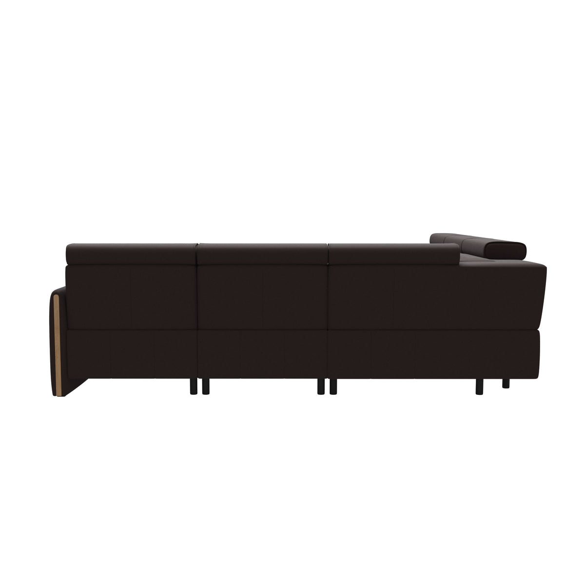 Stressless Emily Wood C22 Corner Sofa with 2 Power Seats in Paloma Chocolate, Oak, rear three-quarter view