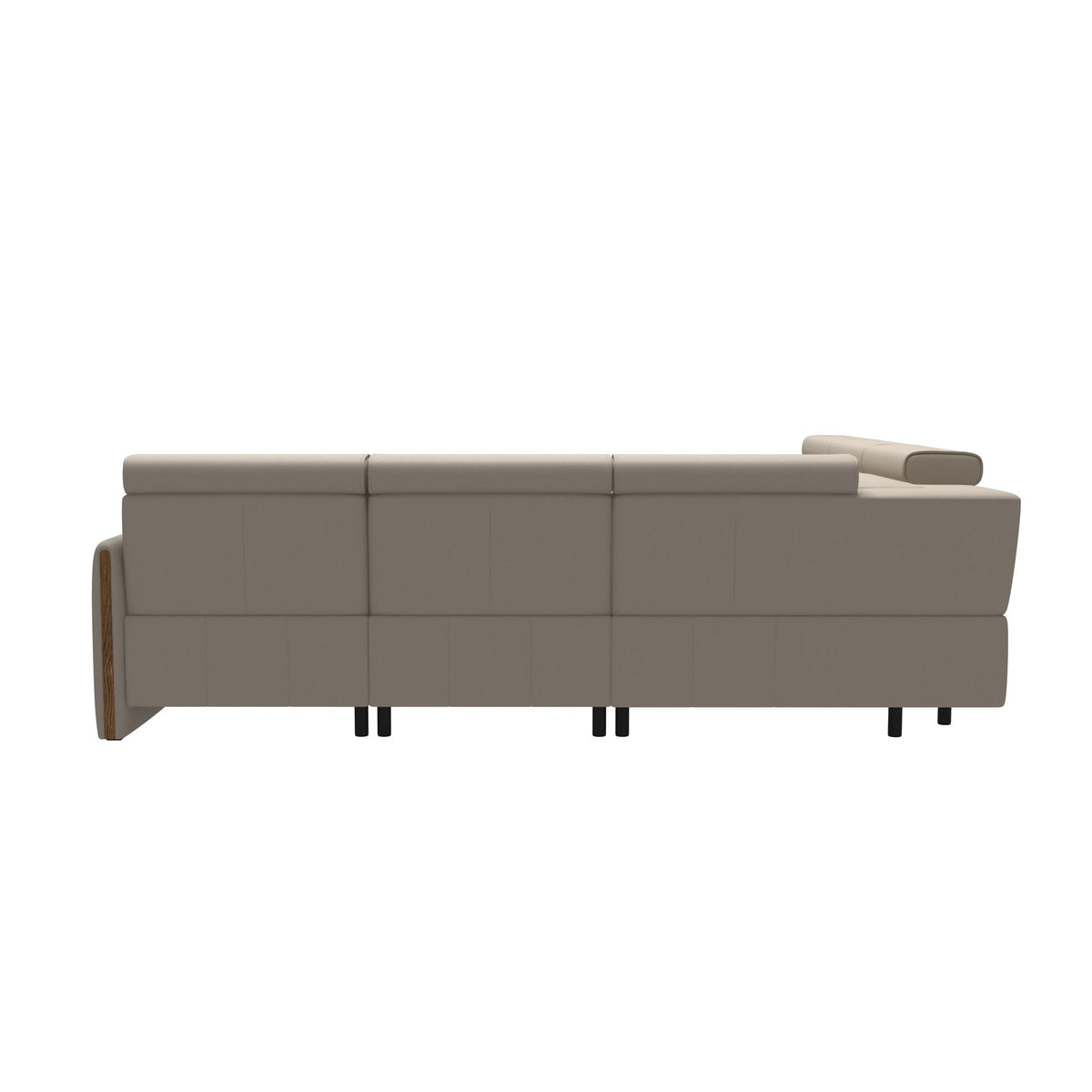 Stressless Emily Wood C22 Corner Sofa with 2 Power Seats in Paloma Fog, Teak, rear three-quarter view