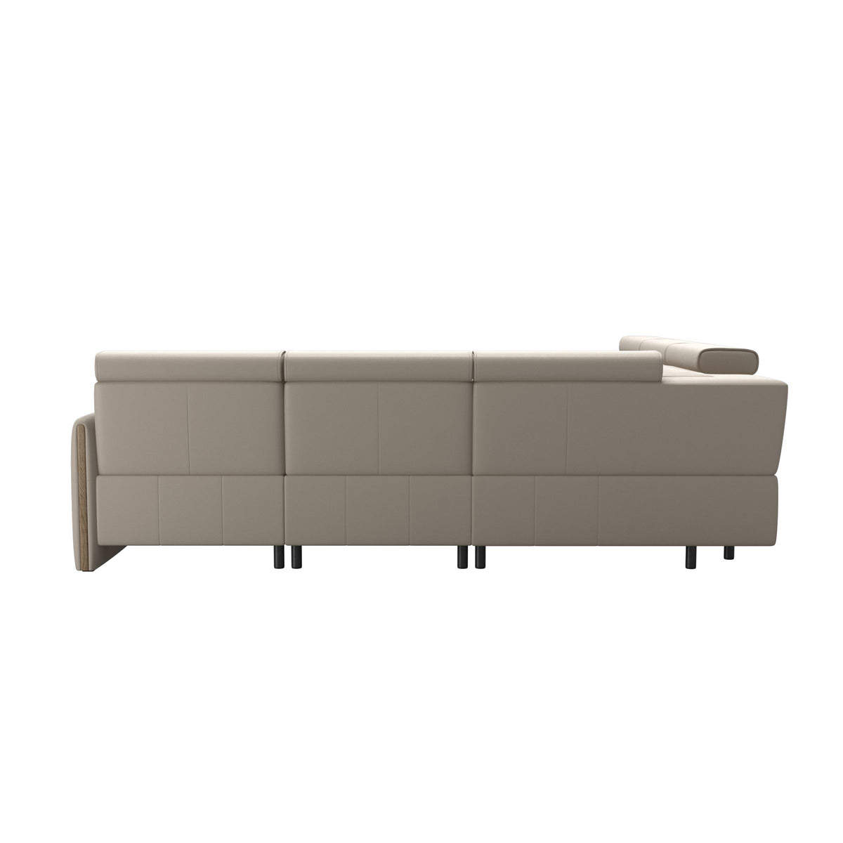 Stressless Emily Wood C22 Corner Sofa with 2 Power Seats in Paloma Fog, Smoked Oak, rear three-quarter view