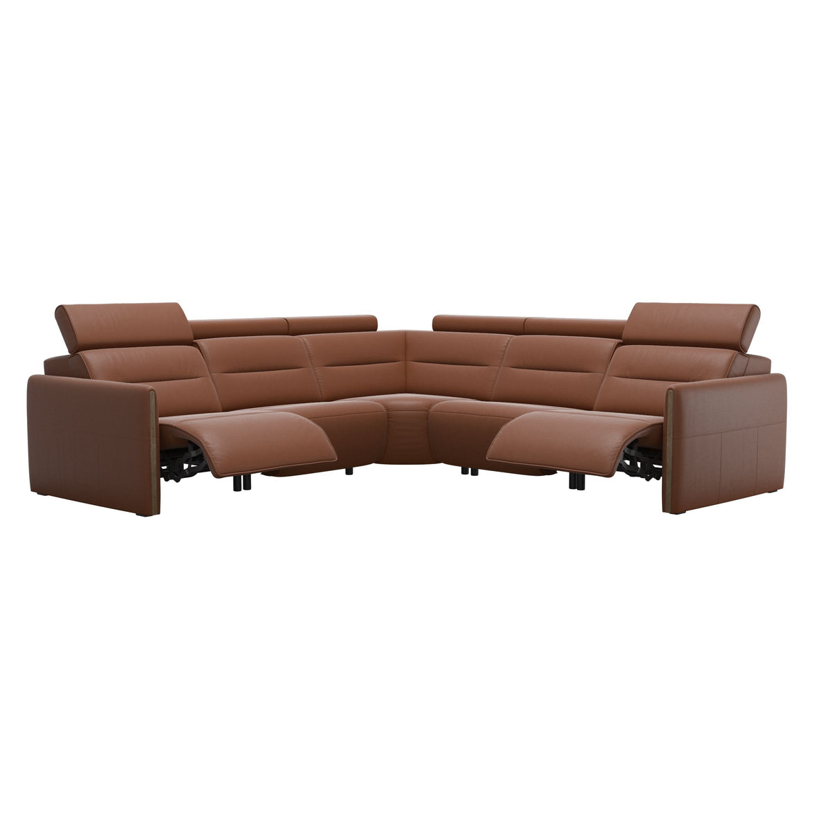 Stressless Emily Wood C22 Corner Sofa with 2 Power Seats in Paloma New Cognac, Smoked Oak, side view