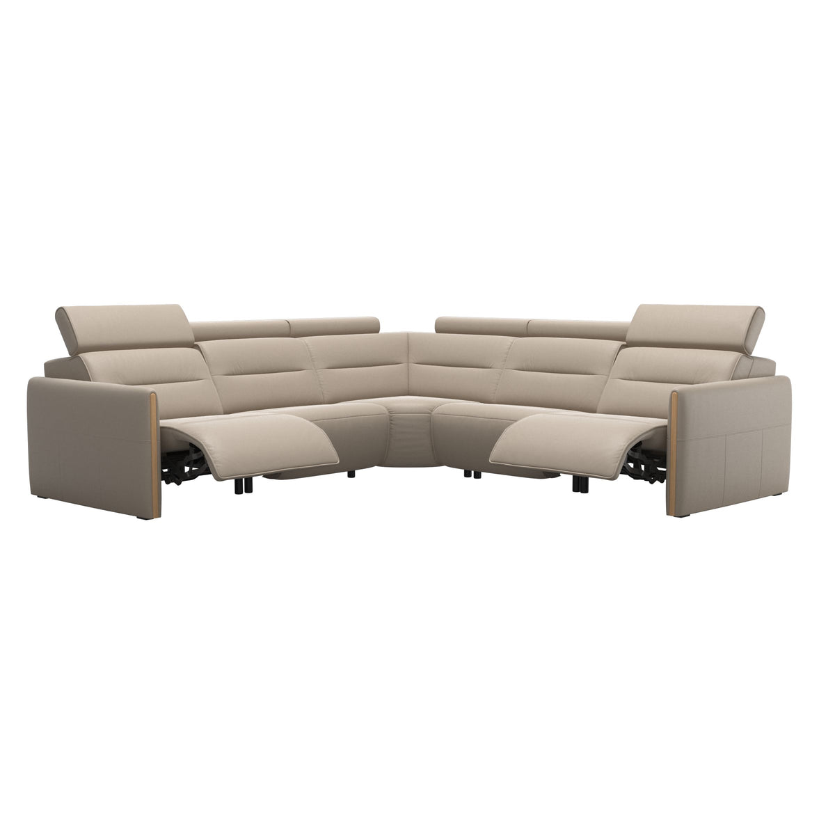 Stressless Emily Wood C22 Corner Sofa with 2 Power Seats in Paloma Mushroom, Oak, side view