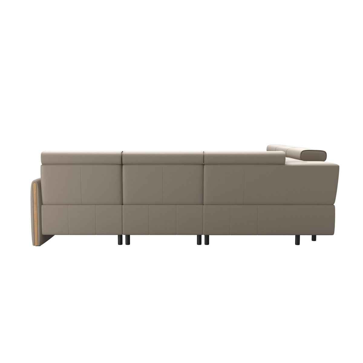 Stressless Emily Wood C22 Corner Sofa with 2 Power Seats in Paloma Mushroom, Oak, rear three-quarter view