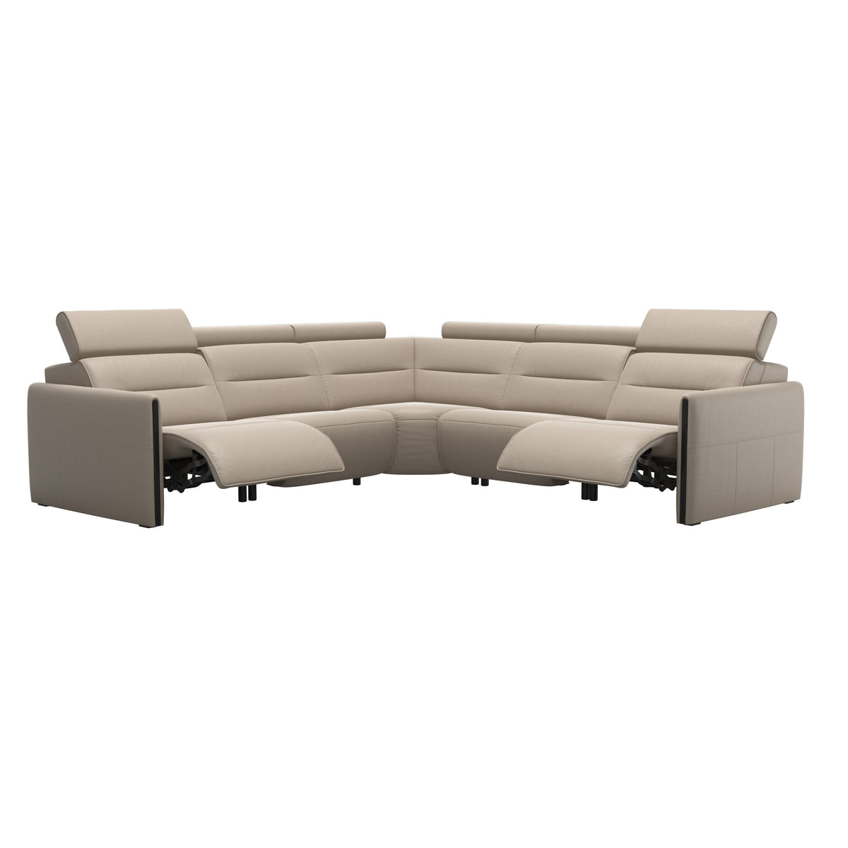 Stressless Emily Wood C22 Corner Sofa with 2 Power Seats in Paloma Mushroom, Black, side view