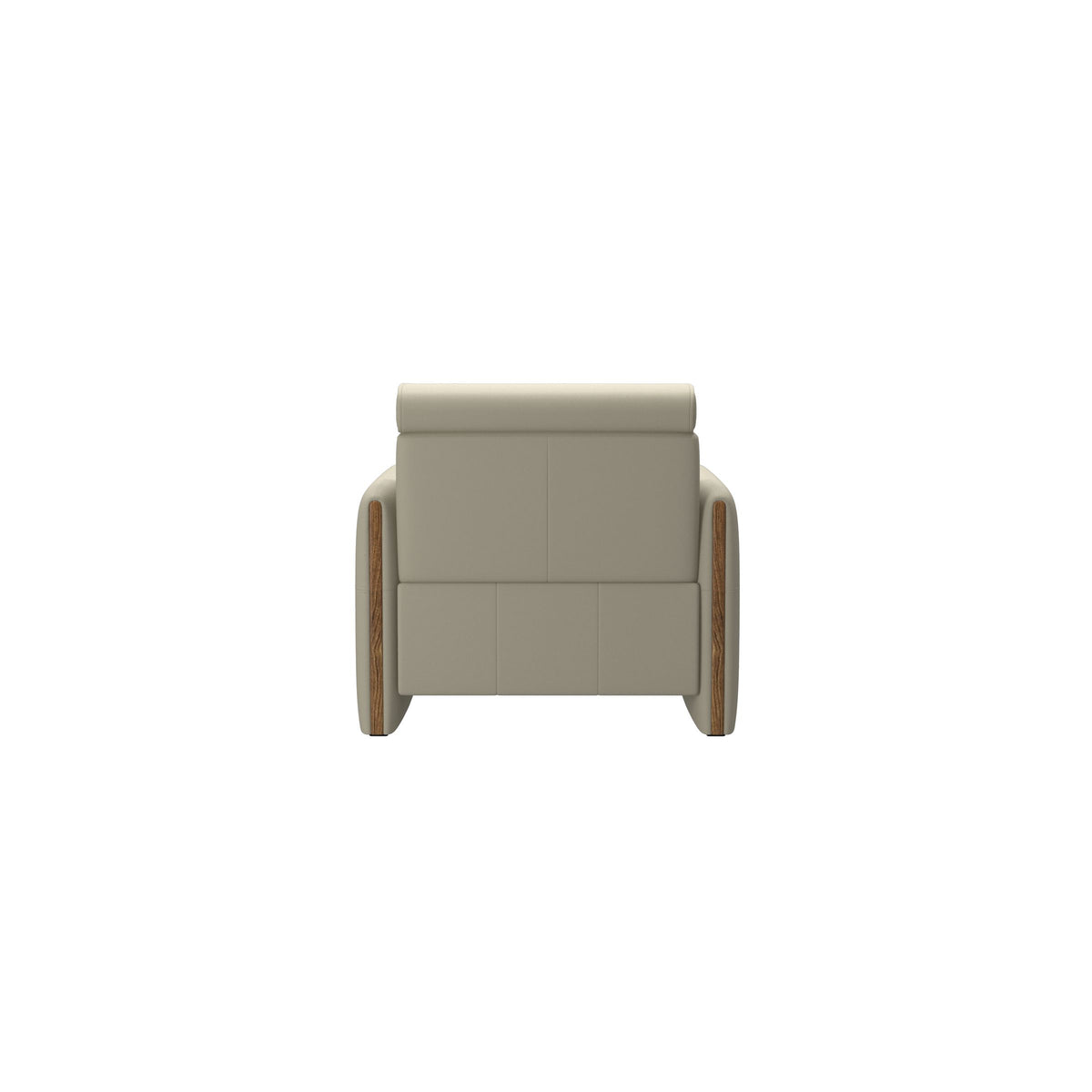 Stressless Emily Wood Chair with Power in Paloma Light Grey, Teak, rear three-quarter view